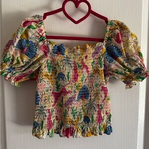 Mini Boden Smocked Puff Sleeve Top